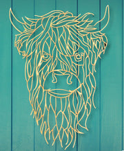 Load image into Gallery viewer, Wooden Geometric Highland Cow