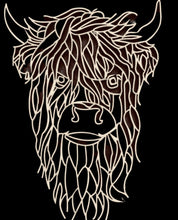 Load image into Gallery viewer, Wooden Geometric Highland Cow