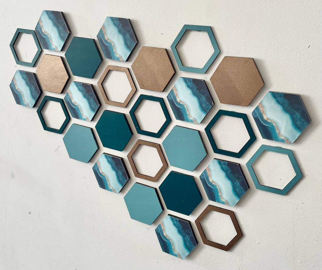 Blue marble hexagon wall art