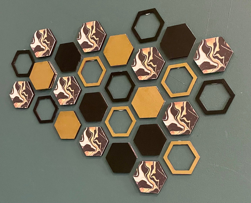 Black marble hexagon wall art