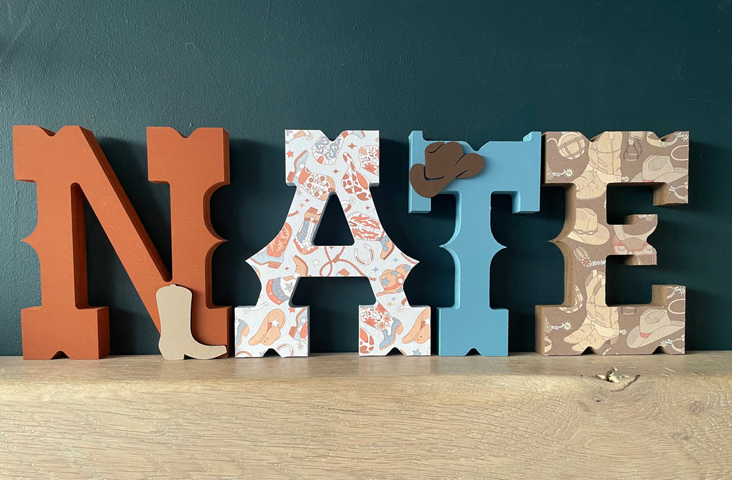 15cm boys cowboy style wooden freestanding letters