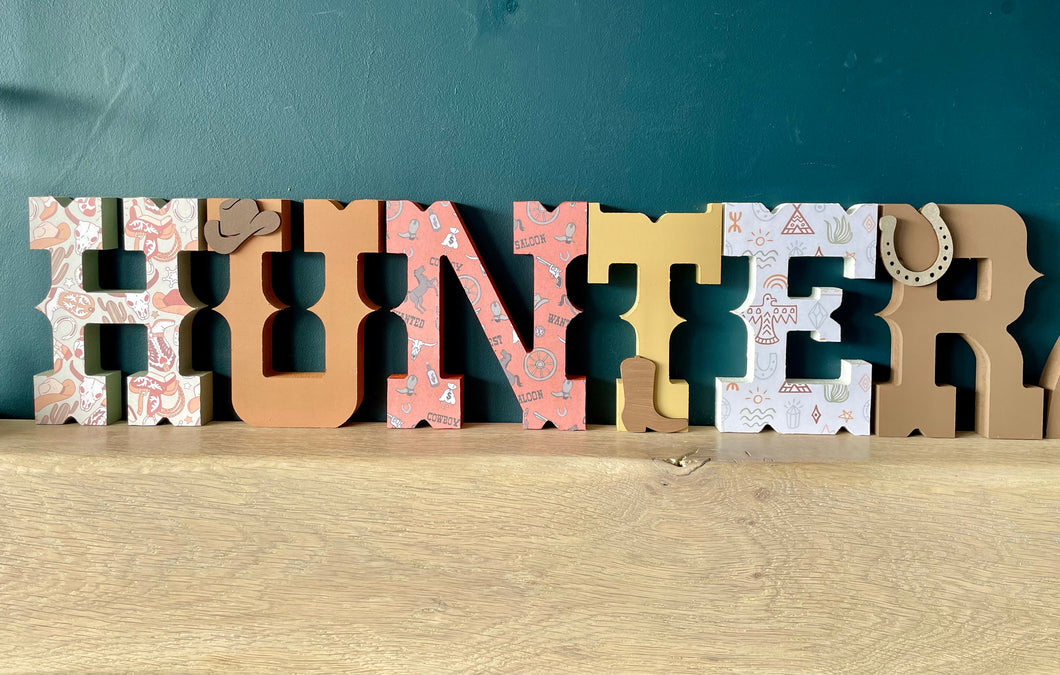 20cm boys cowboy style wooden freestanding letters