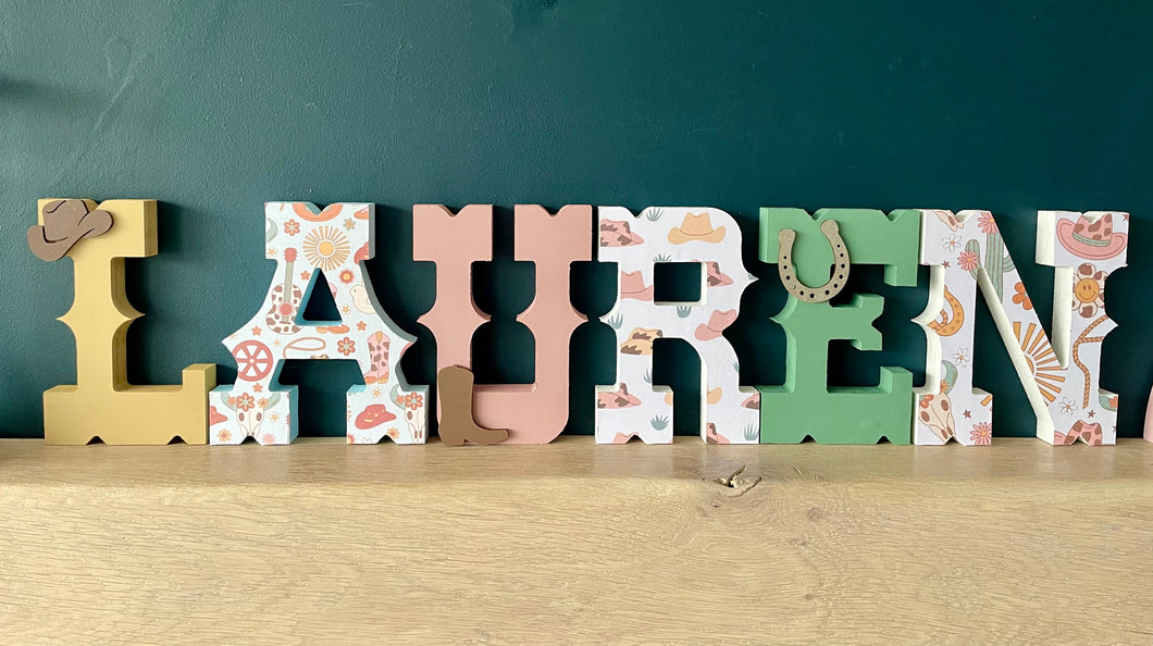 20cm girls cowgirl style wooden freestanding letters