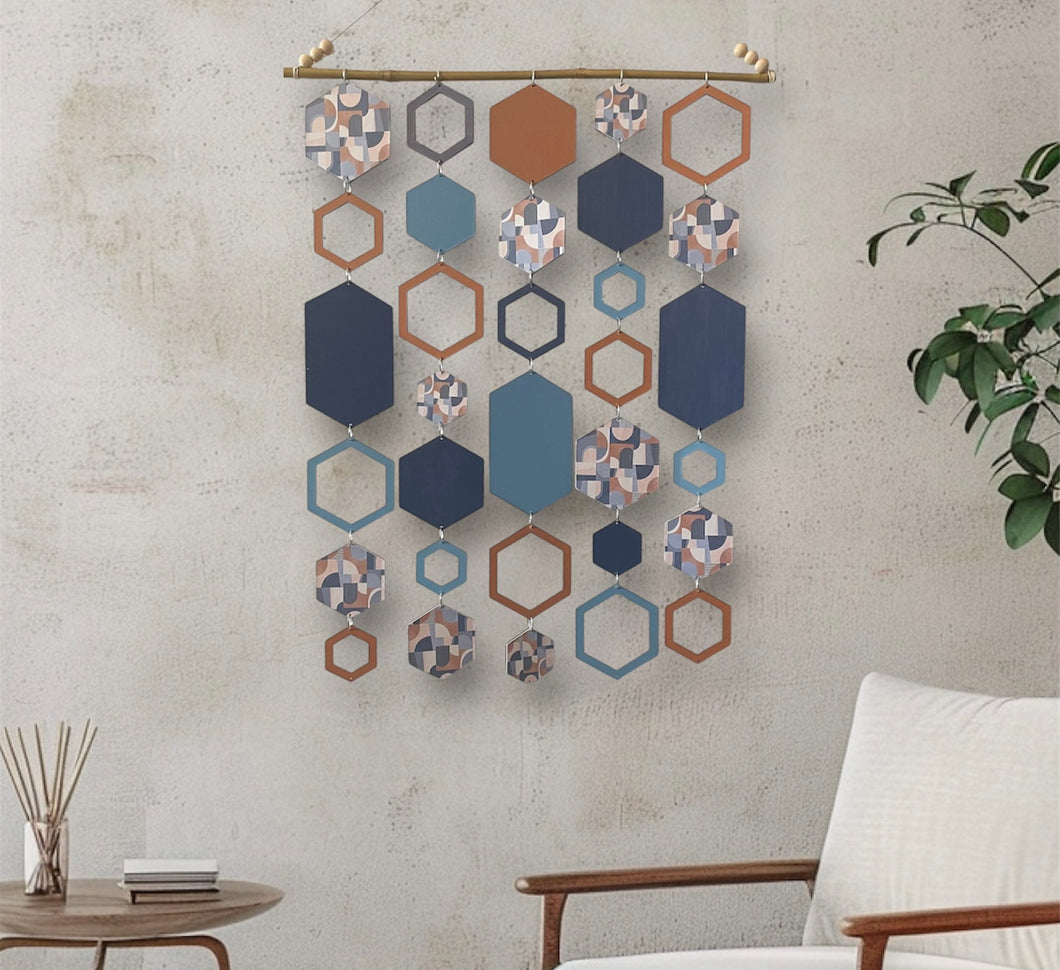 Blue hexagon wall hanging