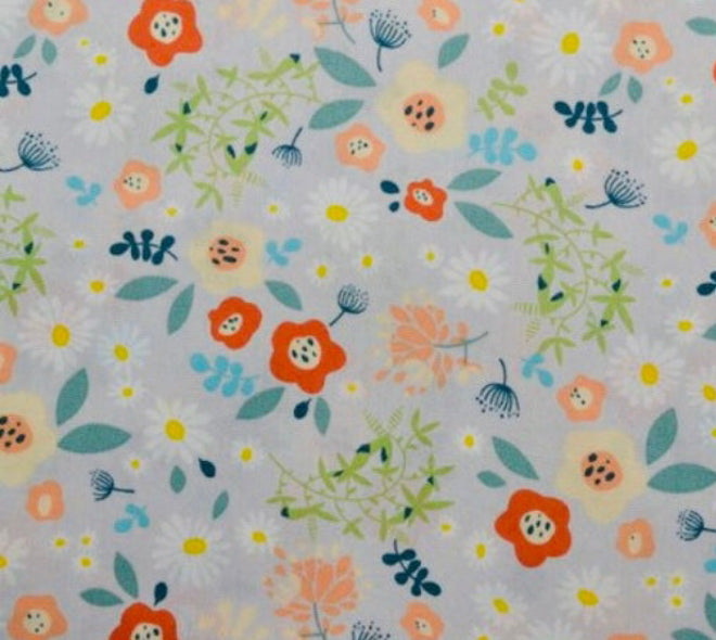 Grey floral 100% cotton fabric