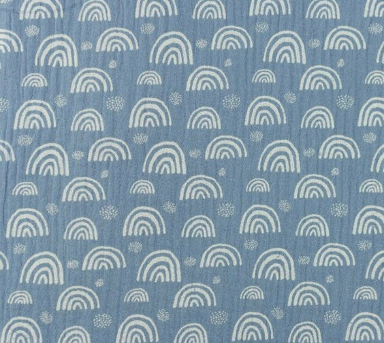 Blue Rainbow cotton muslin fabric 2