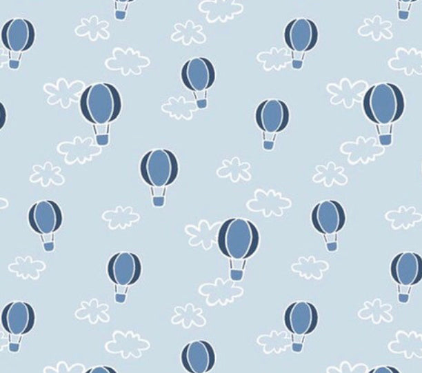 Blue hot air balloons 100% cotton fabric