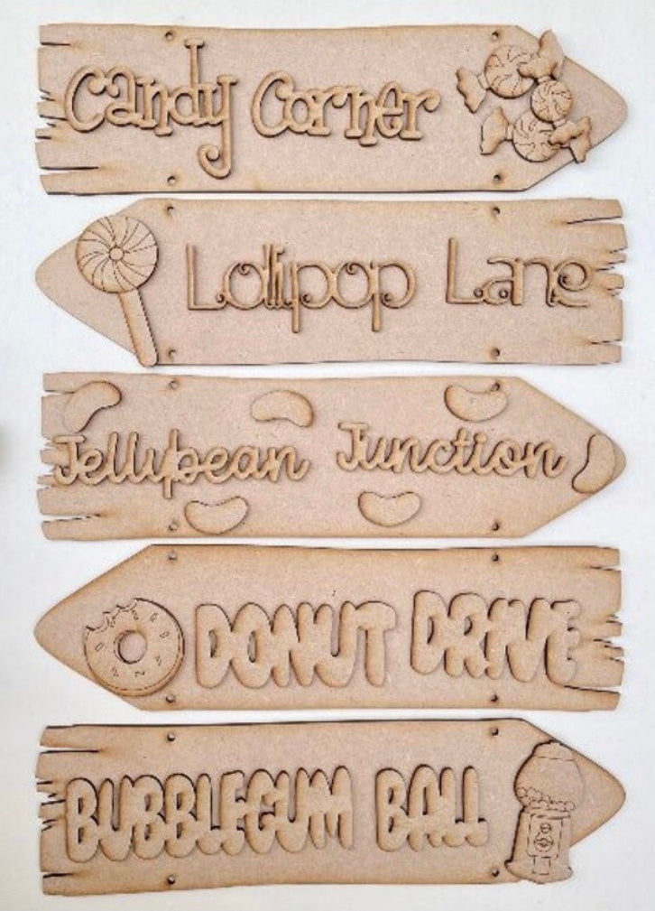 Wooden candy direction sign